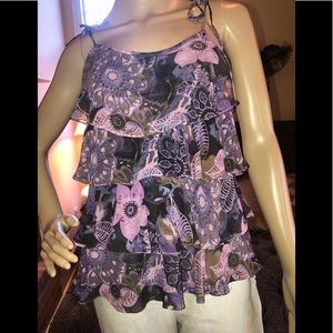 100% Silk Women’s Ruffle Sleeveless Blouse Small